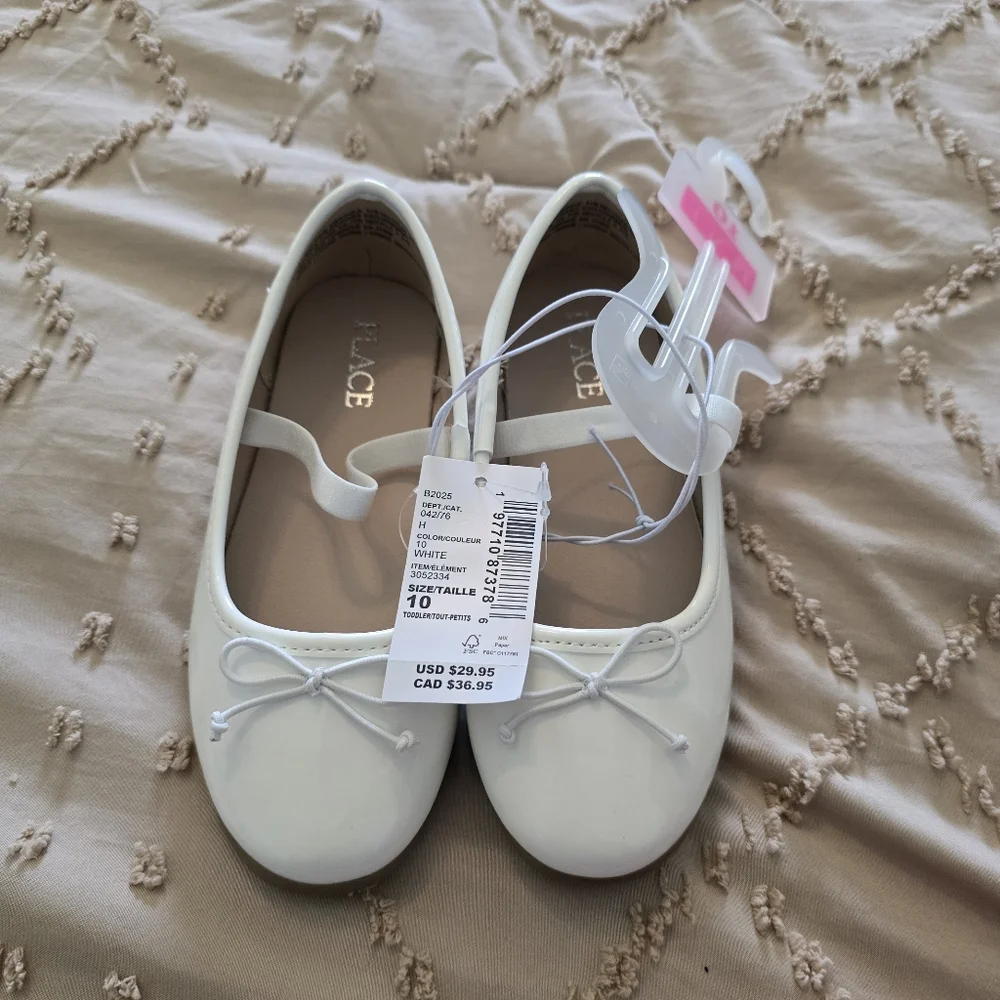 The Children's Place Toddler Girls Bow Ballet White Shoes 10c